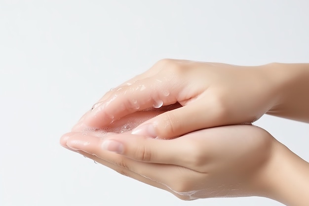 belle femme touche son visage avec les mains qui ont l'air saines et propres soins du visage beauté