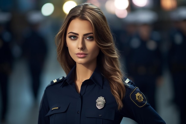 Une belle femme en uniforme de police et un poste de police