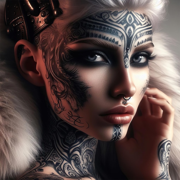 Une belle femme viking avec des tatouages