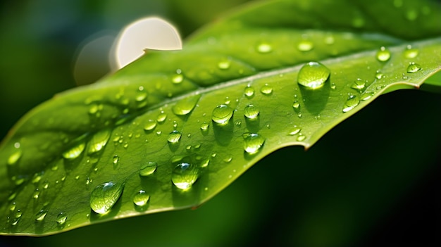 Belle feuille verte avec des gouttes d'eau