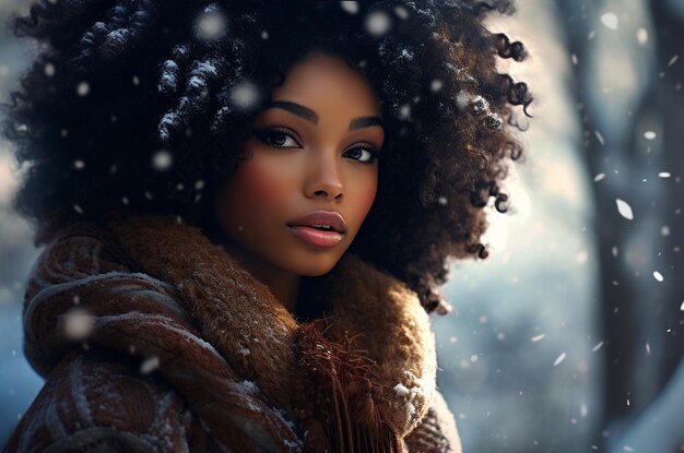 Photo une belle fille africaine en hiver