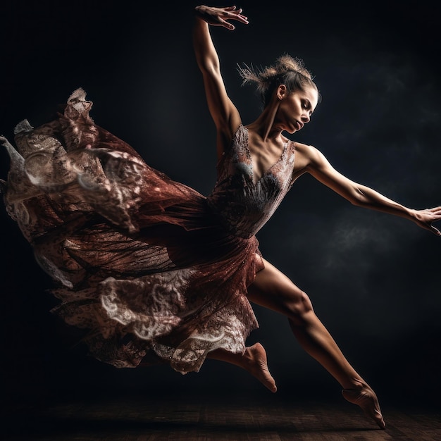 Belle fille africaine vêtue d'une robe colorée fait un mouvement de danse sautant agressif dramatique un