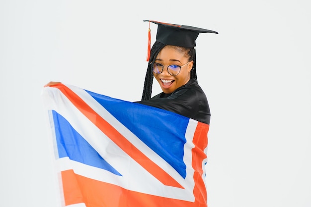 Belle fille afro-américaine avec le drapeau du Royaume-Uni.