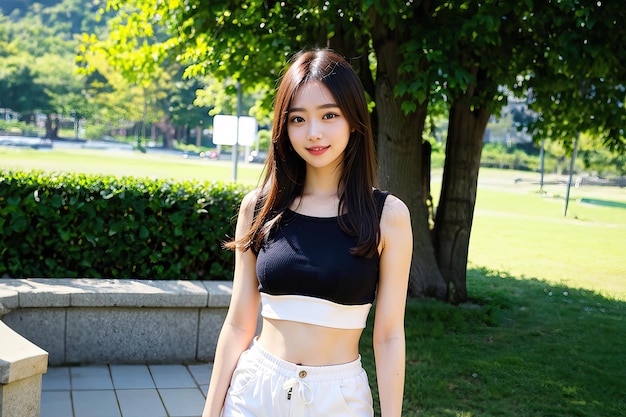Photo une belle fille asiatique sur un campus universitaire