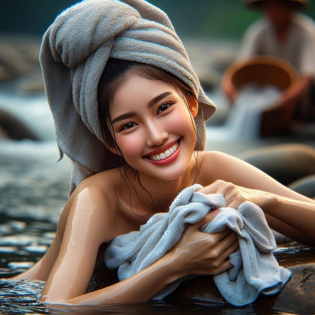 une belle fille asiatique dans la rivière