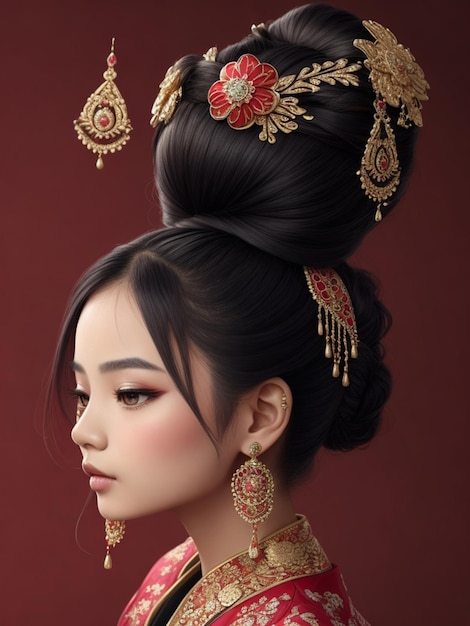 Belle fille asiatique avec des ornements