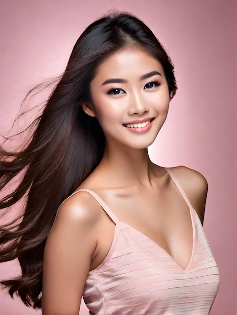 Une belle fille asiatique en rose .