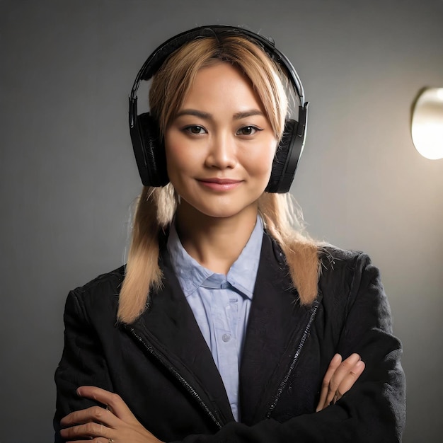 Photo une belle fille asiatique, le service à la clientèle, le centre de contact.