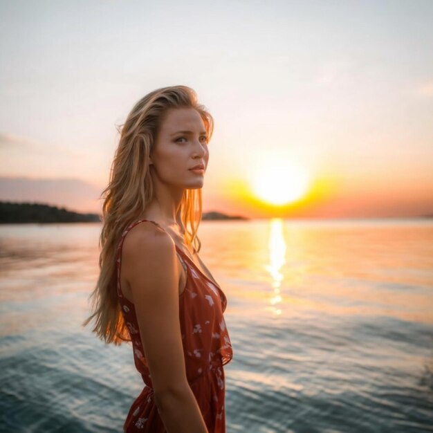 Belle fille attrayante sur la plage d'eau avec un beau paysage fille bikini sous l'eau