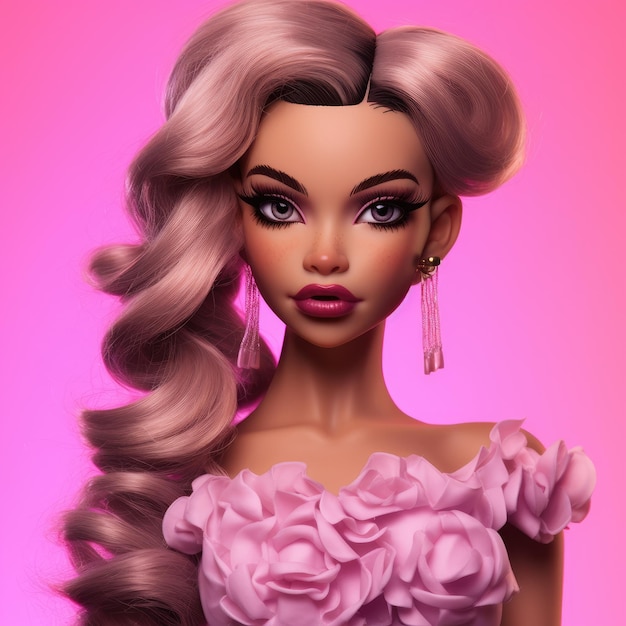 une belle fille barbie sur un fond rose