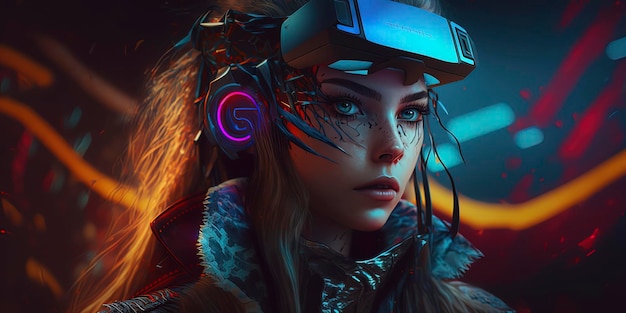 Belle fille avec casque VR Lunettes Vr générées par l'IA