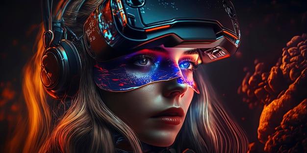 Belle fille avec casque VR Lunettes Vr générées par l'IA