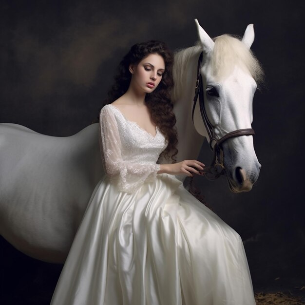 belle fille avec un cheval blanc