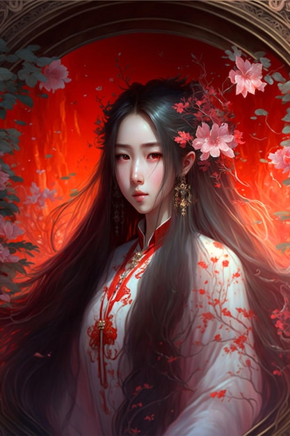 Belle fille chinoise avec hanfu