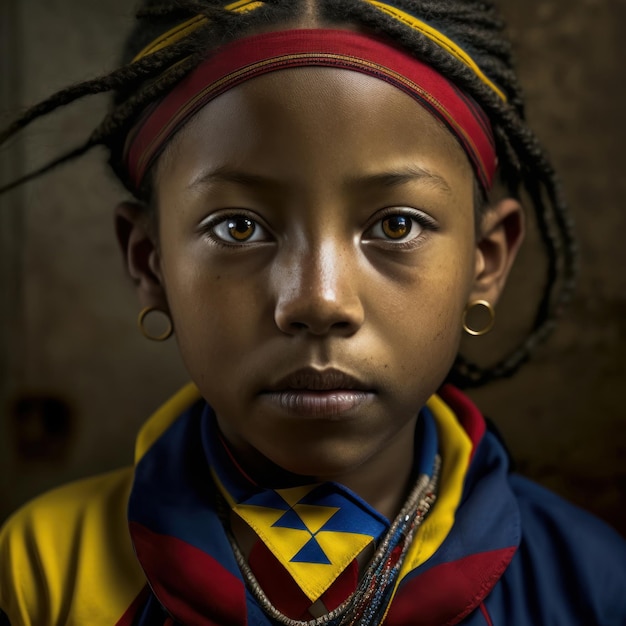 Belle fille colombienne avec des vêtements colorés de drapeau colombien