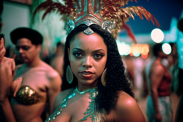 Photo belle fille costume de carnaval coloré lumineux femme danseuse de samba costume de carnaval avec des plumes rh