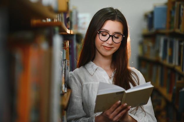 Belle fille dans une bibliothèque