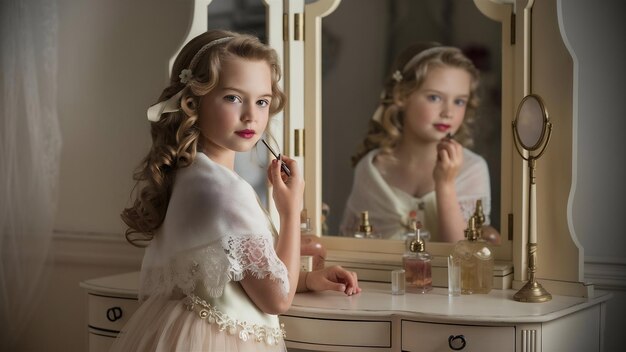 Photo une belle fille dans une dressing table