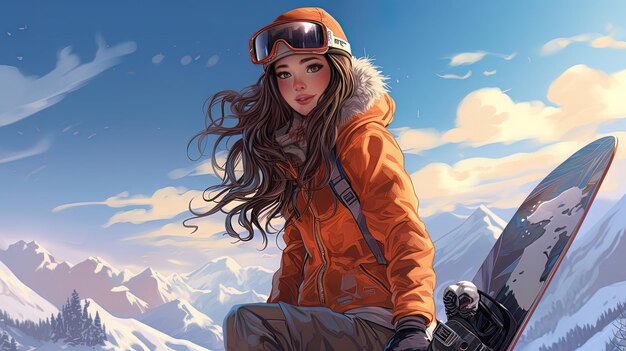 Belle fille dans la génération IA de snowboarder des montagnes