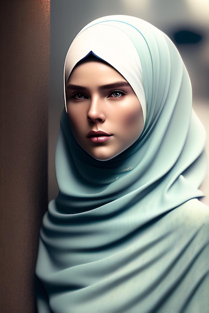 Une belle fille dans un hijab bleu