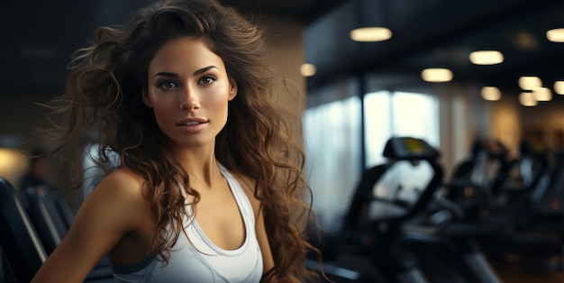 une belle fille dans une salle de fitness IA générative