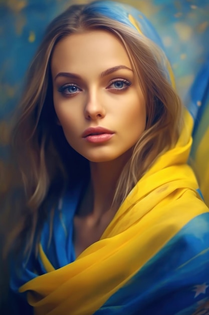 Belle fille avec des éléments de vêtements dans la couleur du ciel bleu jaune du drapeau ukrainien