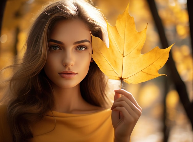 Belle fille avec des feuilles d'automne