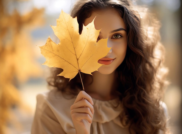 Belle fille avec des feuilles d'automne
