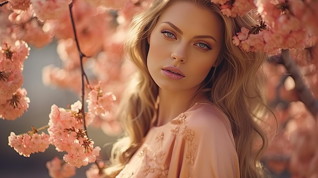 Photo une belle fille avec des fleurs.