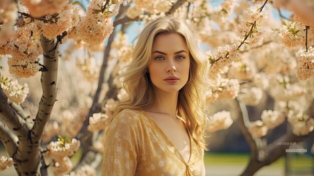 Photo une belle fille avec des fleurs.