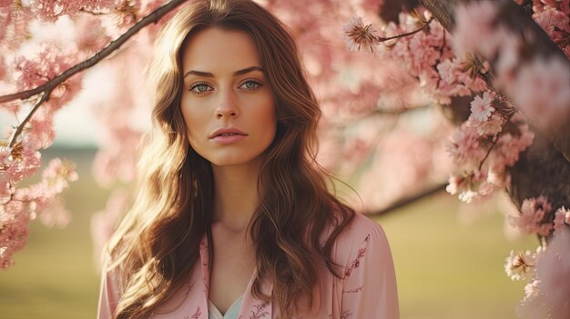 Photo une belle fille avec des fleurs.