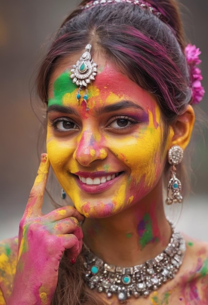 Une belle fille indienne porte un bikini avec un gros sein au festival de Holi