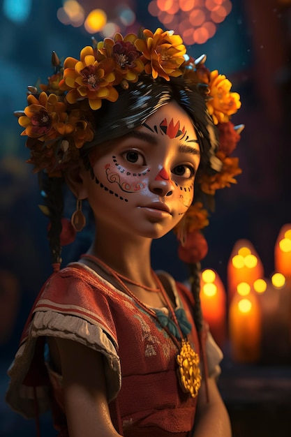 Belle fille mexicaine avec jour des morts maquillage catrina dia de los muertos IA générative traditionnelle