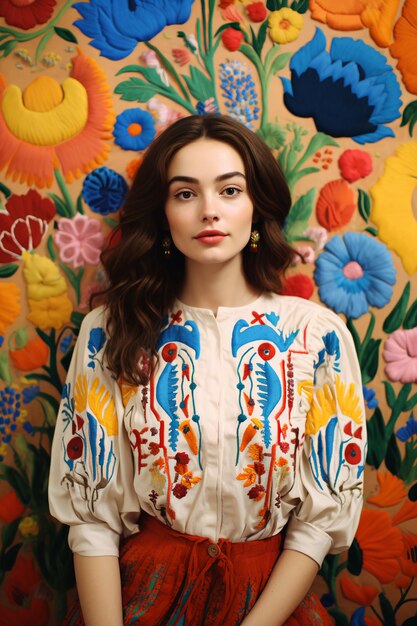 Belle fille avec un motif de broderie mexicaine