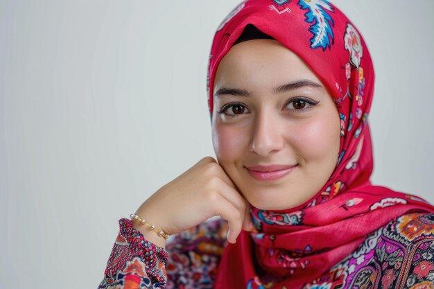 Une belle fille musulmane en hijab souriant à la caméra