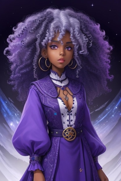 Belle fille noire aux cheveux violets