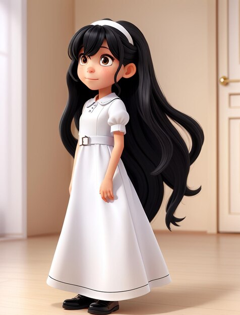 belle fille avec une robe blanche illustration de conception 3D