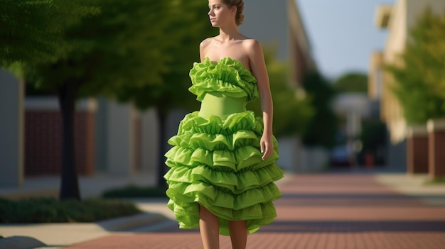 Belle fille avec une robe verte Fond d'écran HD 8K Stock Photographic Image