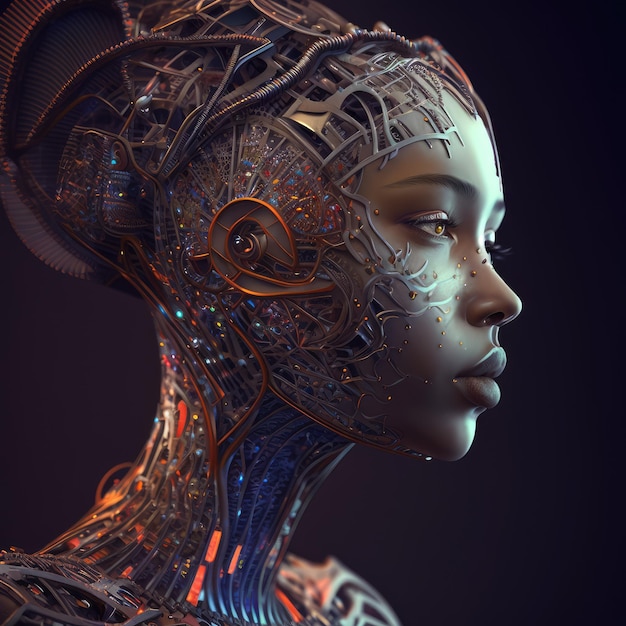 Belle fille en robotique style cyberpunk Generative AI