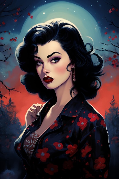 Belle fille rockabilly dans un cadre gothique