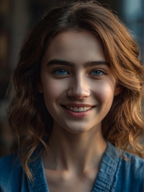 Une belle fille souriante aux yeux bleus