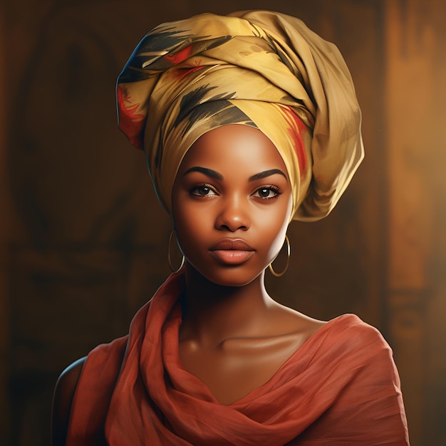 Belle fille tanzanienne personnage féminin dans un turban sur sa tête portrait en gros plan