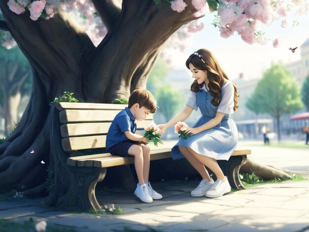 Photo une belle fille vient s'asseoir sur un banc sous un sol d'arbre lui proposer une belle