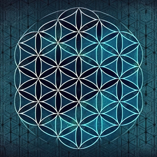Photo belle fleur bleue de la vie avec motif symétrique géométrique