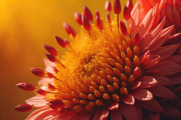 Une belle fleur de dahlia jaune sur un fond sombre en gros plan