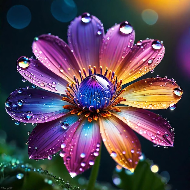 Photo belle fleur avec des gouttes d'eau sur les pétales en gros plan