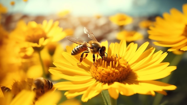 et une belle fleur jaune printemps été saison des abeilles