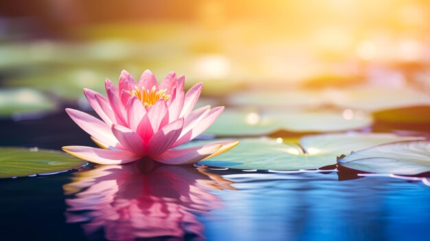 Belle fleur de lis d'eau rose ou de lotus fleurissant sur l'étang