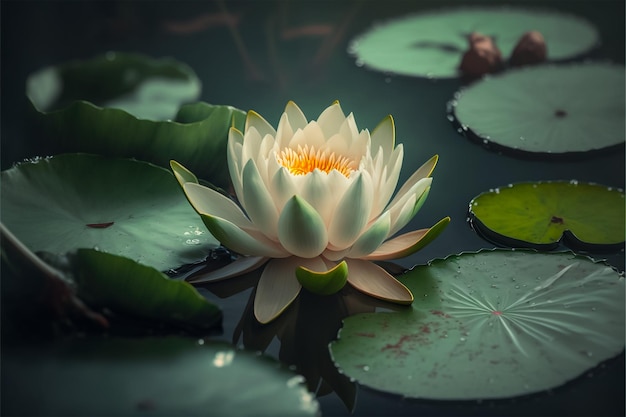Belle fleur de lotus blanc sous livre