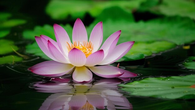 Belle fleur de lotus sur l'eau après la pluie dans le jardin